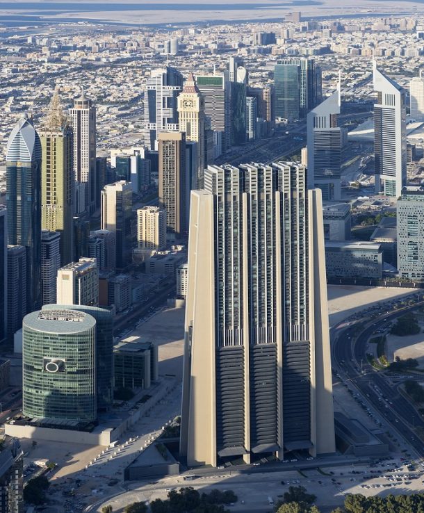 Vertical view of Dubai city Vertical view of Dubai city from the top of a tower.